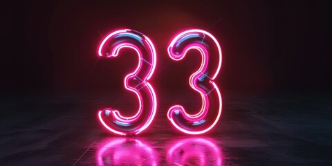 A neon sign with the number 33 in pink