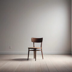 High-resolution photography of a empty room with a chair, a minimalist background, focusing on detail and texture.
