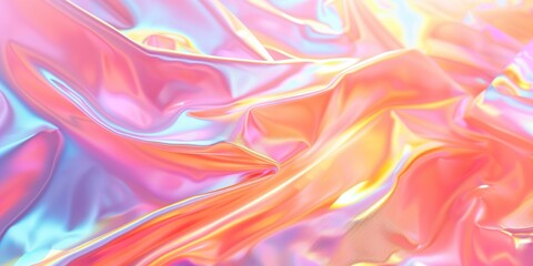 A colorful, flowing holographic background with a rainbow of colors. The background is a mix of blue, purple, and pink