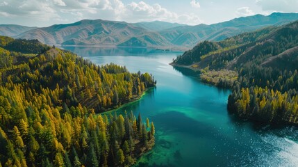 A beautiful lake surrounded by trees and mountains