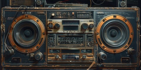 Fototapeta premium An old fashioned radio with two speakers and a black and gold color scheme