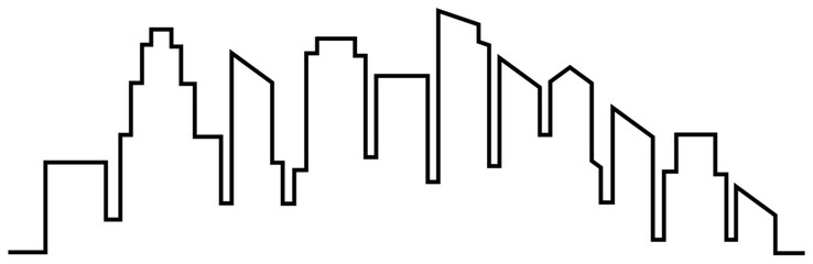 Continuous line city building. One single outline cityscape continuous construction. Editable stroke building background. Vector illustration 1