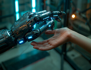 Sleek robot arm, professional hand, bridging the gap