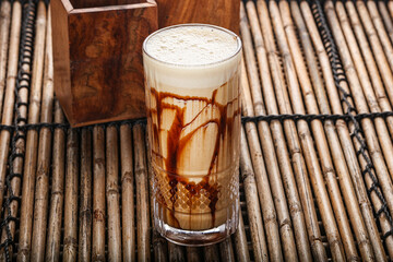 Sweet hot chocolate in the glass