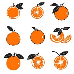 A set of ripe oranges on a white background cartoon design vector illustration
