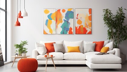 Modern living room indoor design with the scene of a sofa, modern sofa with walls poster mockup