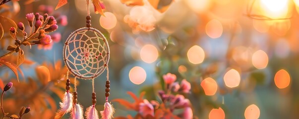 Obraz premium Dreamcatcher Floral Frame with Autumn Boho Accents