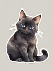 Obraz premium Cute Black Cat Sticker Watercolor Art