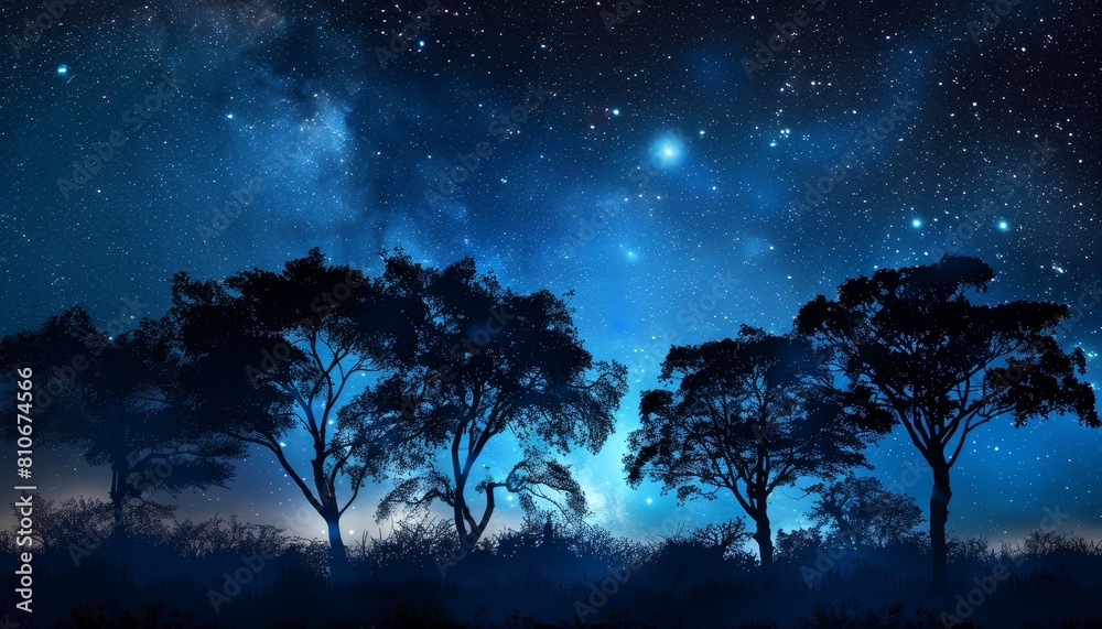 Wall mural a dark sky with a few trees and a few stars by ai generated image