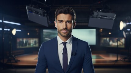 Fototapeta premium A seasoned TV presenter delivering insightful commentary