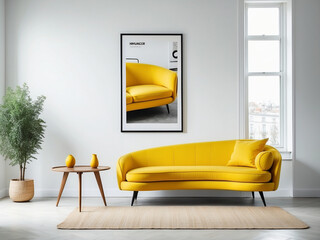 Bright Elegance, Yellow and White Sofa Illuminating a White Living Room