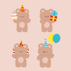 cute set birthday bear
