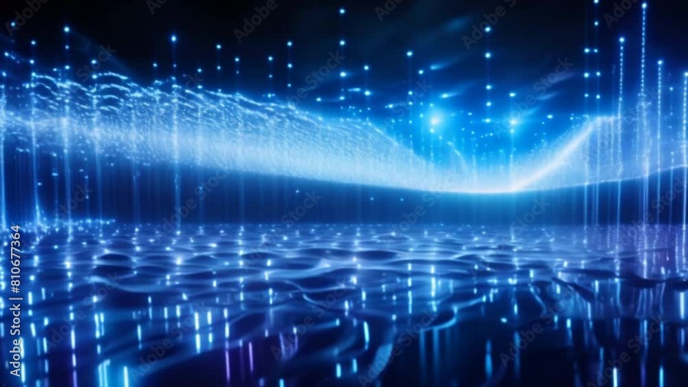Poster A computer generated image of a blue sky with a wave of numbers