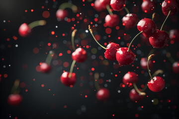 Bunch of cherries with water droplets