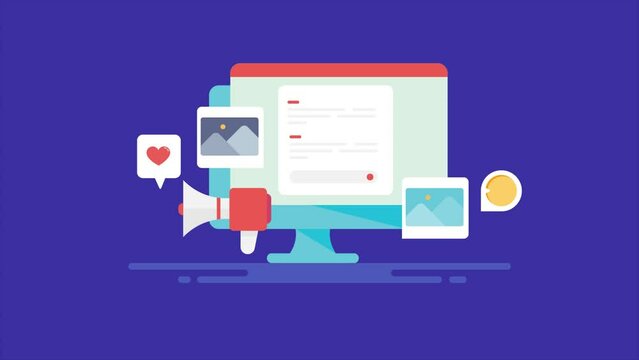Content creation and web publication online marketing internet promotion for e-business digital branding conceptual video animation. 
