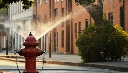 Fire hydrant spraying water on city street