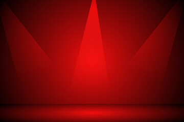 Abstract red background,Smooth blur background like in a room with spot lights shining on the floor or on the stage,Vector illustration	
