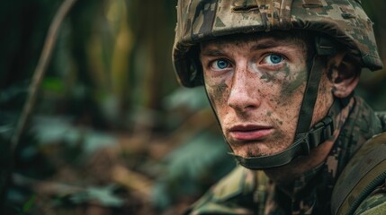 The picture of the camouflage soldier has been sending to the mission inside the forest, the camouflage specialist require experience in combat and conceal skill, soldier hide inside woodland. AIG43.