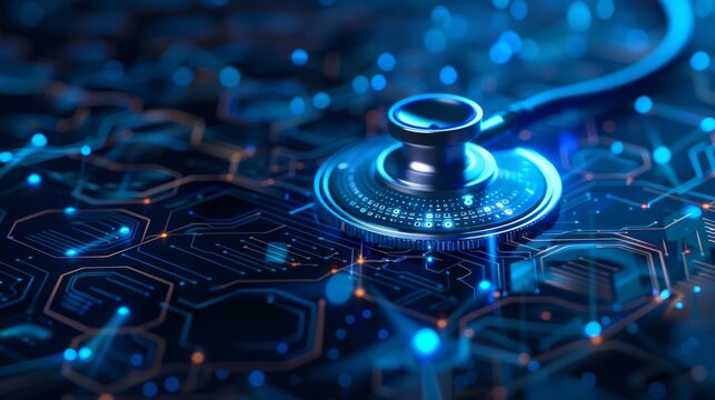 Stethoscope and Advanced AI Technology in Healthcare Innovation: Highlight breakthroughs in healthcare technology, including telemedicine, personalized medicine, and advanced medical diagnostics