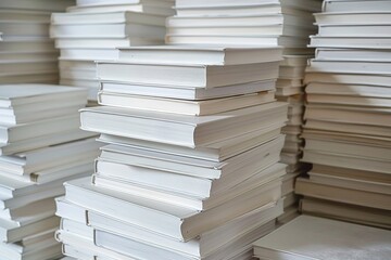 Fototapeta premium Background: Stack of white, solitary books. Generative Ai