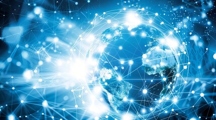 Obraz premium Earth with digital networks overlay, representing global communication and business connections