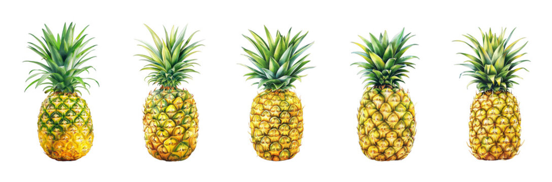 Hand drawn illustration of pineapple isolated on transparent background cutout png