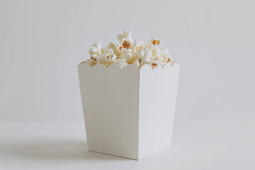 White popcorn box, food, movie snacks, corn, mockup on white background.
