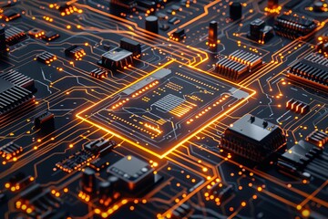 Obraz premium Hightech circuit board representing the inner workings of digital technology