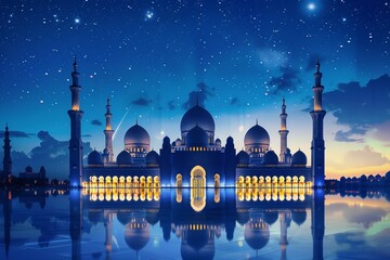 Mosque shown with the Eid-ul-Fitr theme. Generative Ai