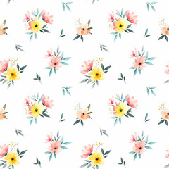 Beautiful seamless pattern with watercolor hand drawn abstract flowers. Stock print design surface pattern.