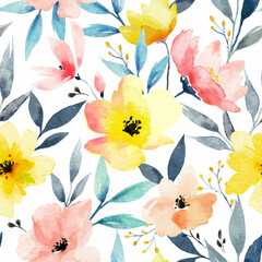 Beautiful seamless pattern with watercolor hand drawn abstract flowers. Stock print design surface pattern.