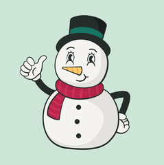 Vector christmas object retro character joyfull snowman