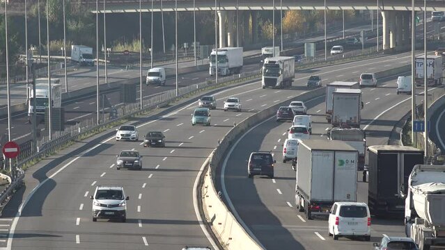Heavy traffic in the highway. High quality 4k footage