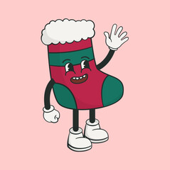 Vector christmas object retro character waving sock