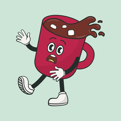 Vector christmas object retro character spilling chocolate