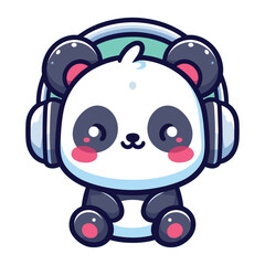 Cute panda listening to music with headphone vector cartoon illustration