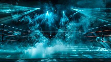 Enchanting Atmosphere in a Boxing Ring with Smoke and Stage Lights. Concept Boxing Ring, Enchanting Atmosphere, Smoke, Stage Lights, Dramatic Photoshoot