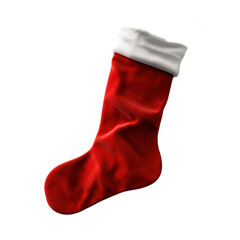 Red gift stocking with wrapped gifts. White background. Christmas. Christmas theme