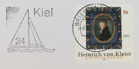 stamp vintage retro old paper bird post letter mail Kiel Germany