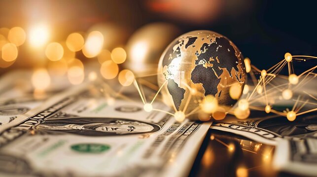 Global financial connectivity: seamless currency exchange and cross-border money transfers visualized through a network