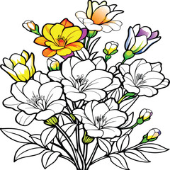 Freesia Flower Coloring Page. Flowers outline for coloring book. Freesia Elysium line art