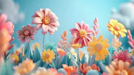 Flowers illustrations for children's books in bright, fluffy colors rendered in 3D