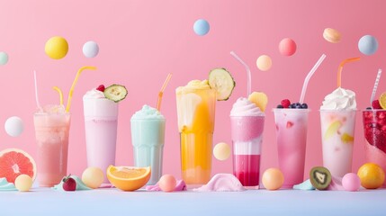 A row of colorful plastic cups with straws in them