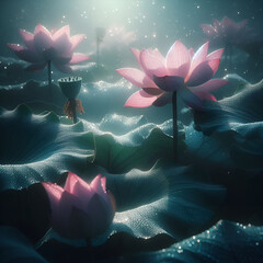 landscape with lotus flowers.Generative AI