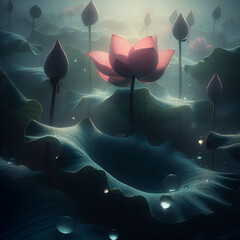 landscape with lotus flowers.Generative AI