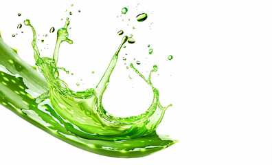 Aloe vera leaves and slices with water drops isolated on white background, panorama, copy space