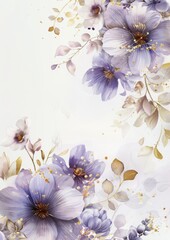 watercolor background with violet and beige flowers