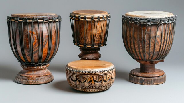 West African Drum Set Feature a djembe, dundun, and balafon, highlighting the rhythmic and rich musical heritage of West Africa