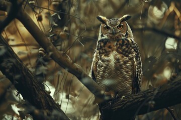Majestic Owl Perched in Dense Forest