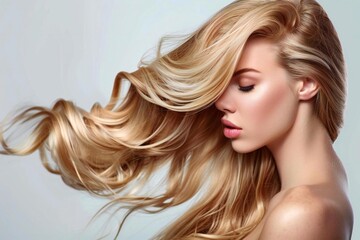Young Caucasian Woman: Blonde Beauty Hair Care Banner Template